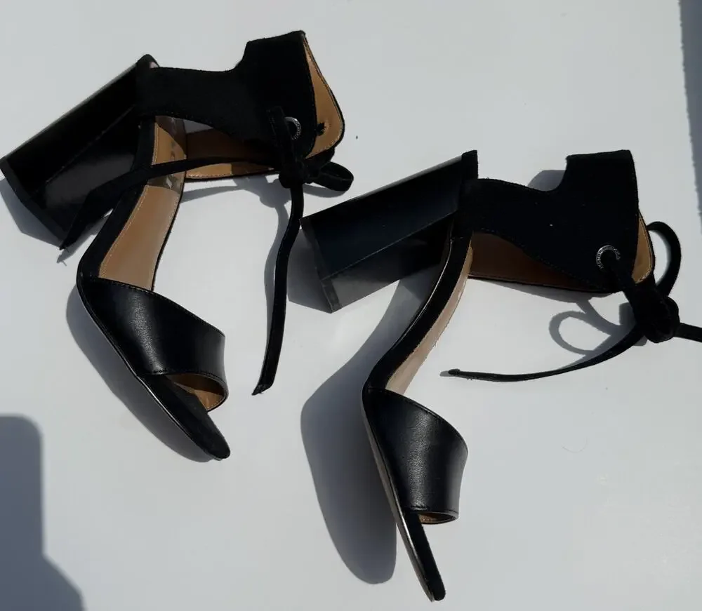 6.5 COACH black SUEDE LEATHER Ankle Tie WOMENS PLATFORM HEELS SHOES